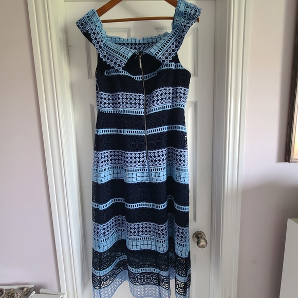 NWT Ted Baker Blue Stripe Off-the-shoulder Guipure Lace Midi Dress 4 /12 - Picture 4 of 5